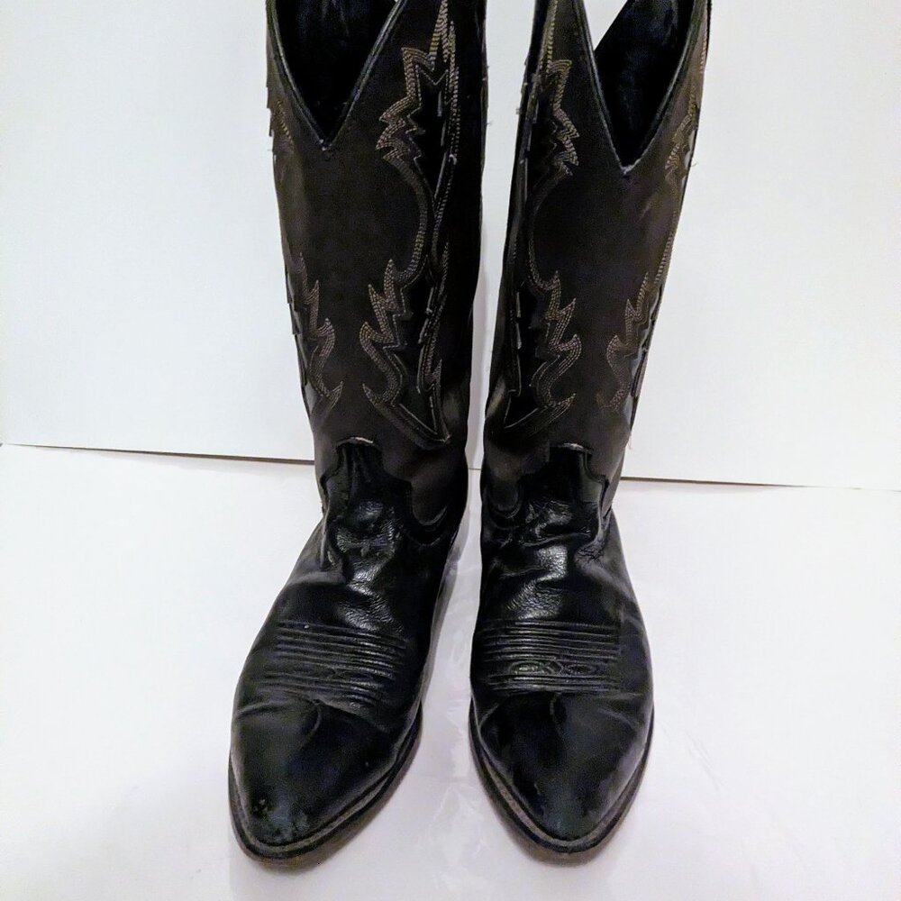 Laredo Black Leather Cowboy Boots Mens 9.5 Classic Western Rodeo Work Boots